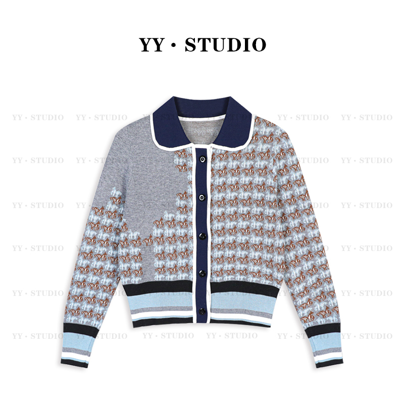 【YANYAN】早秋新款拼色芝麻点提花针织开衫长袖YY-5285