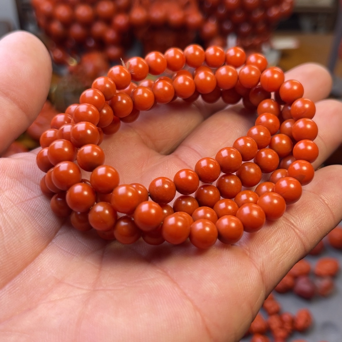 南红玛瑙未镶嵌保山精工圆珠108卡7mm