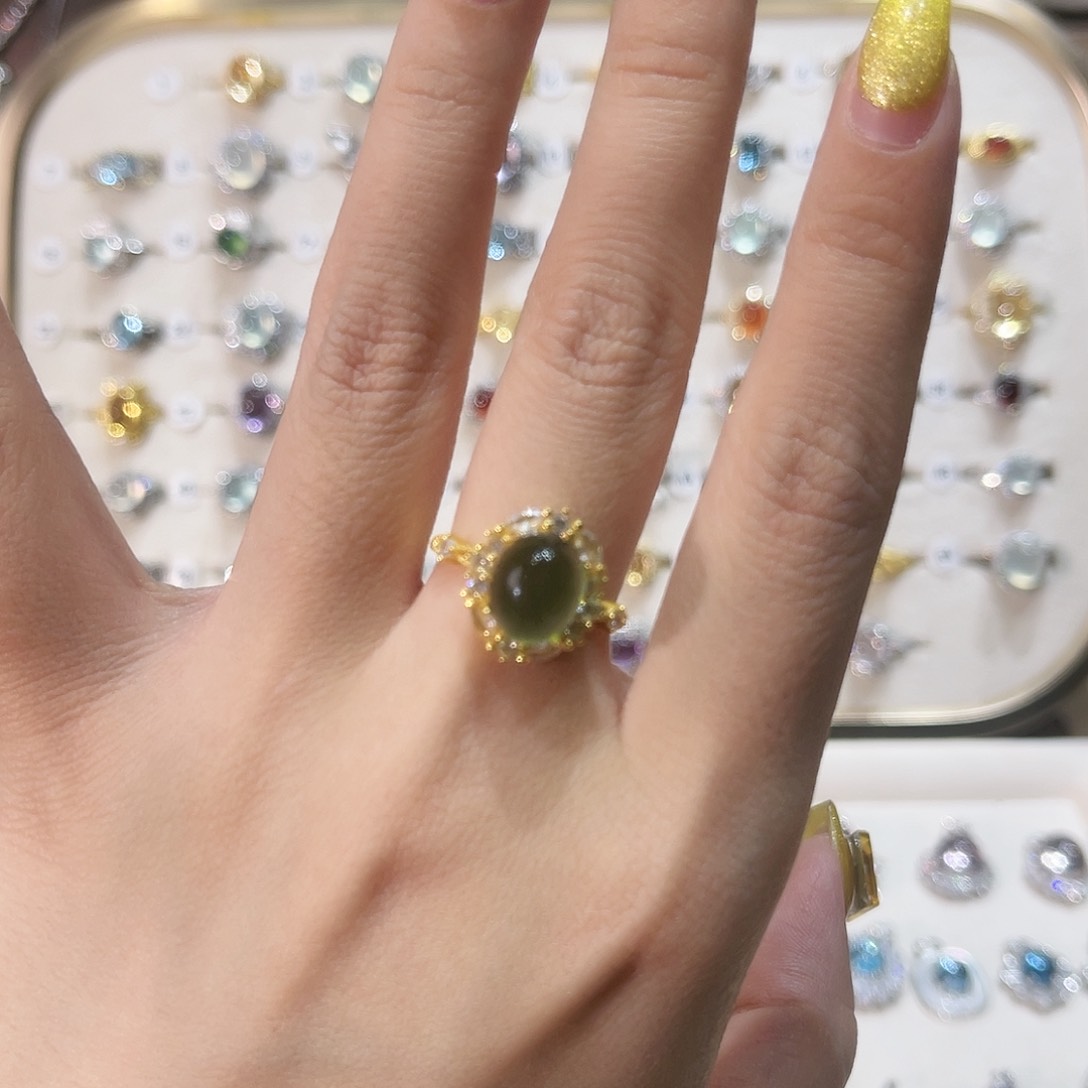 蛇纹石玉戒指银S925镶嵌