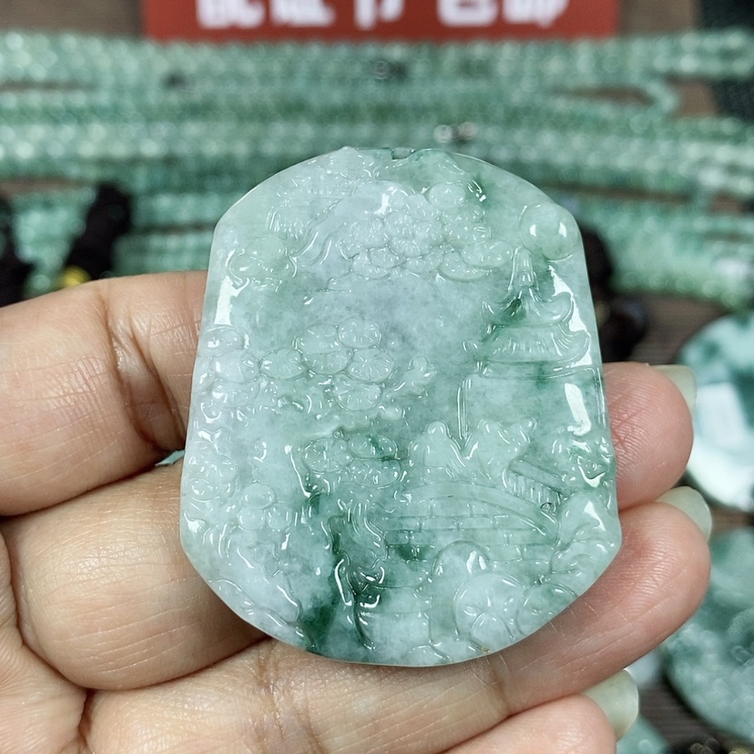 【闪购商品】翡翠颈饰未镶嵌玉吊坠翡翠玉山水牌