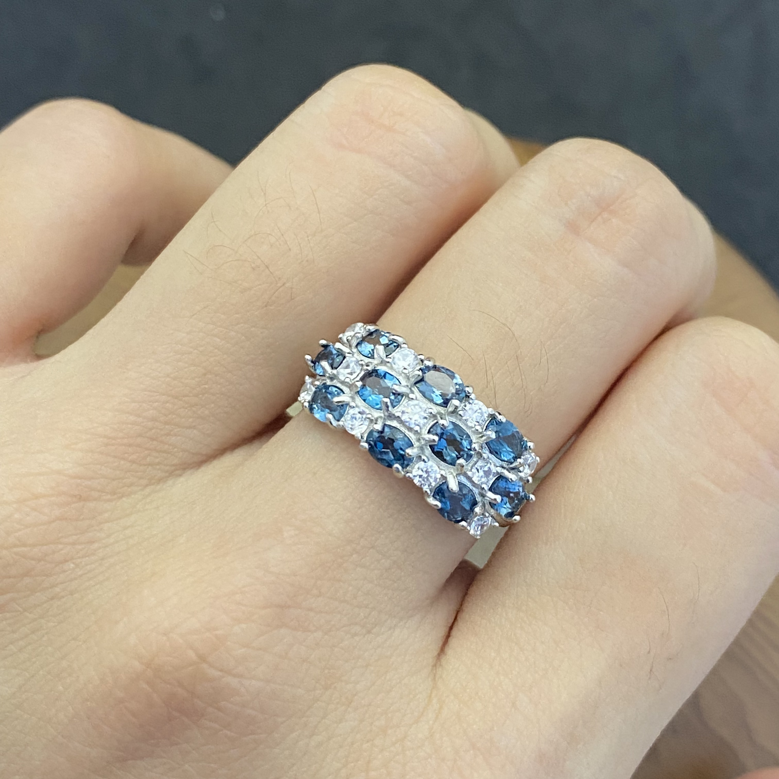 天然伦敦蓝托帕石戒指排戒s925银 轻奢精致满钻气质优雅百搭YS