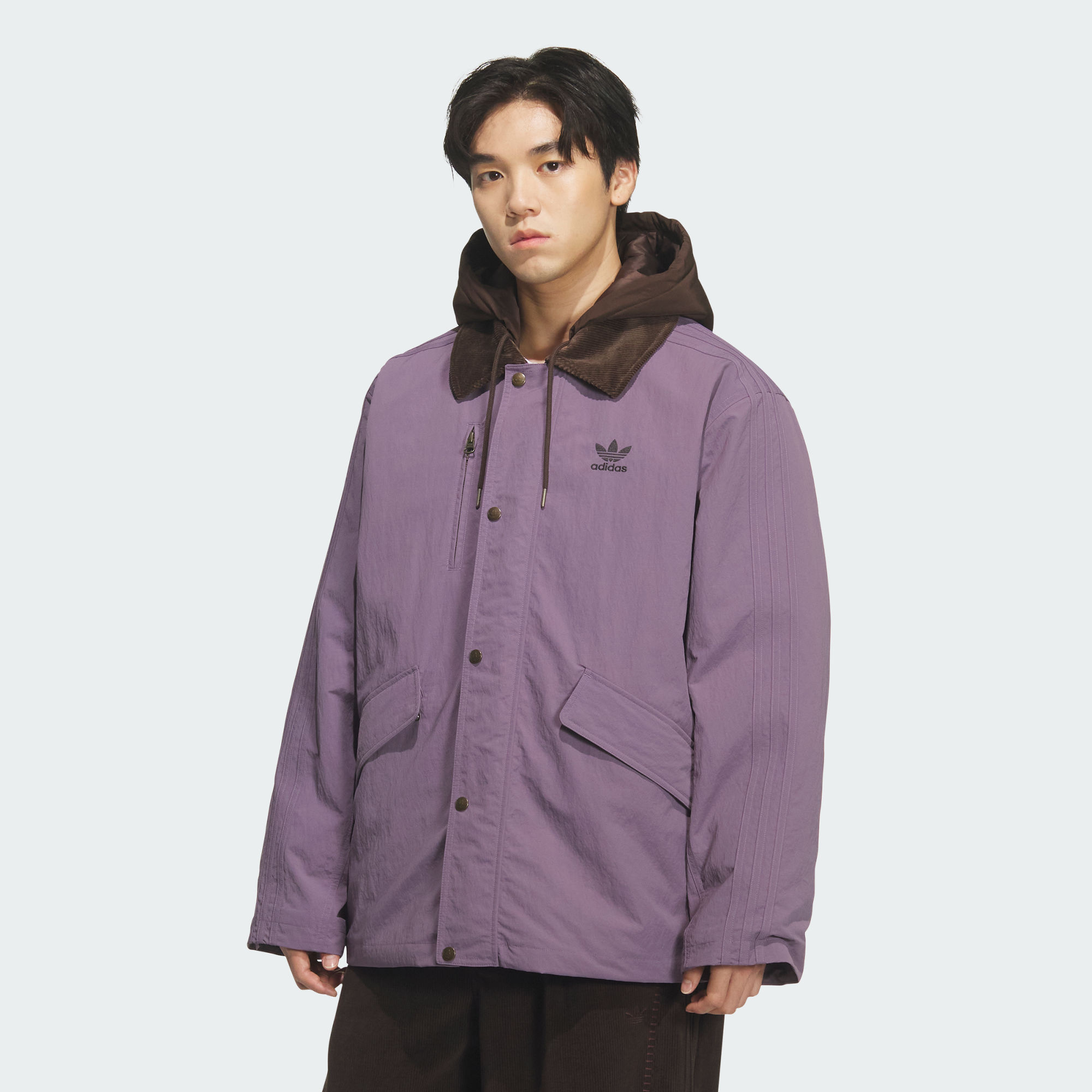 adidas阿迪达斯三叶草二合一工装风棉衣秋冬男短款连帽棉服KW1240
