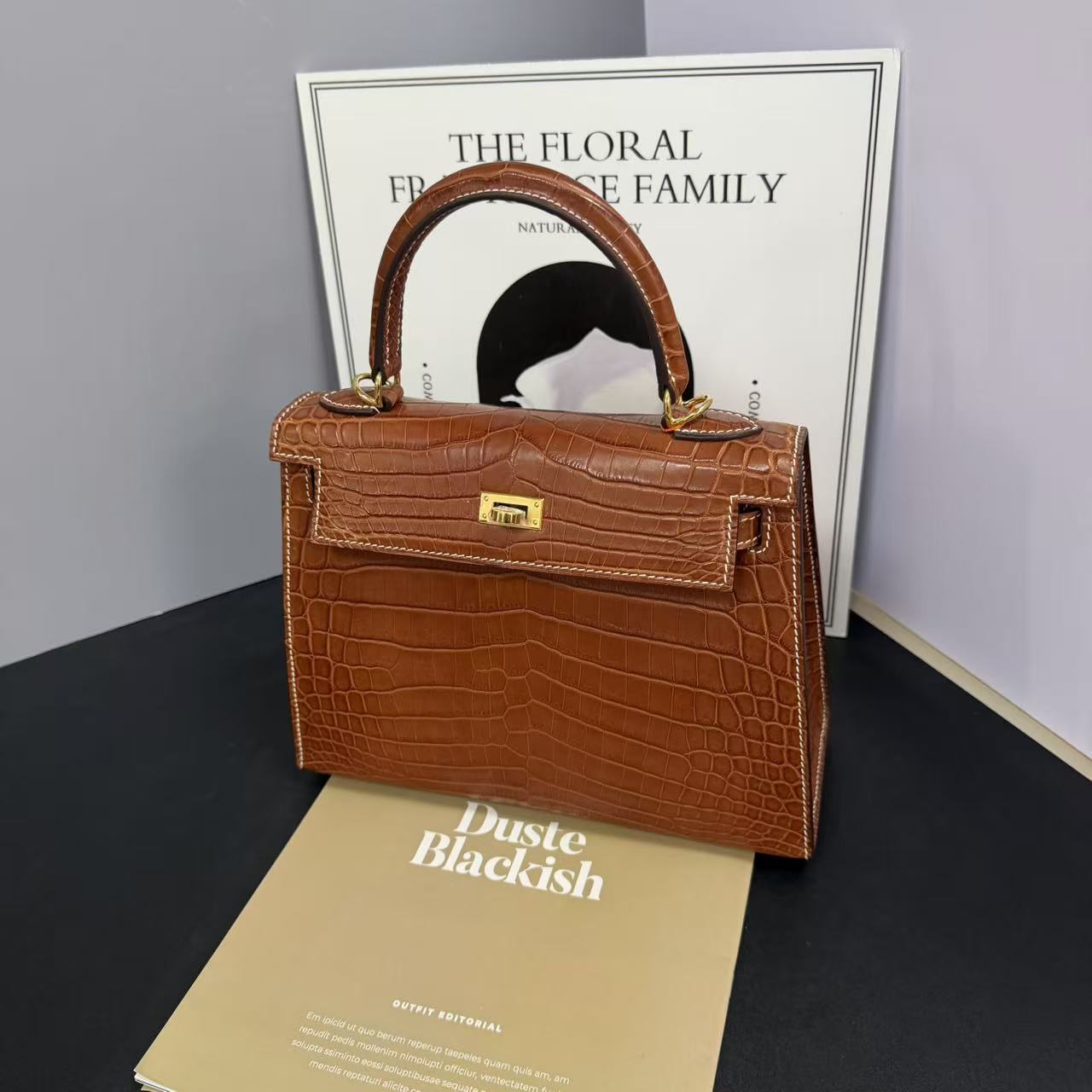 蛇年礼盒高定轻奢KL22CM马鞍皮水染雾面湾鳄鱼皮单肩手提包