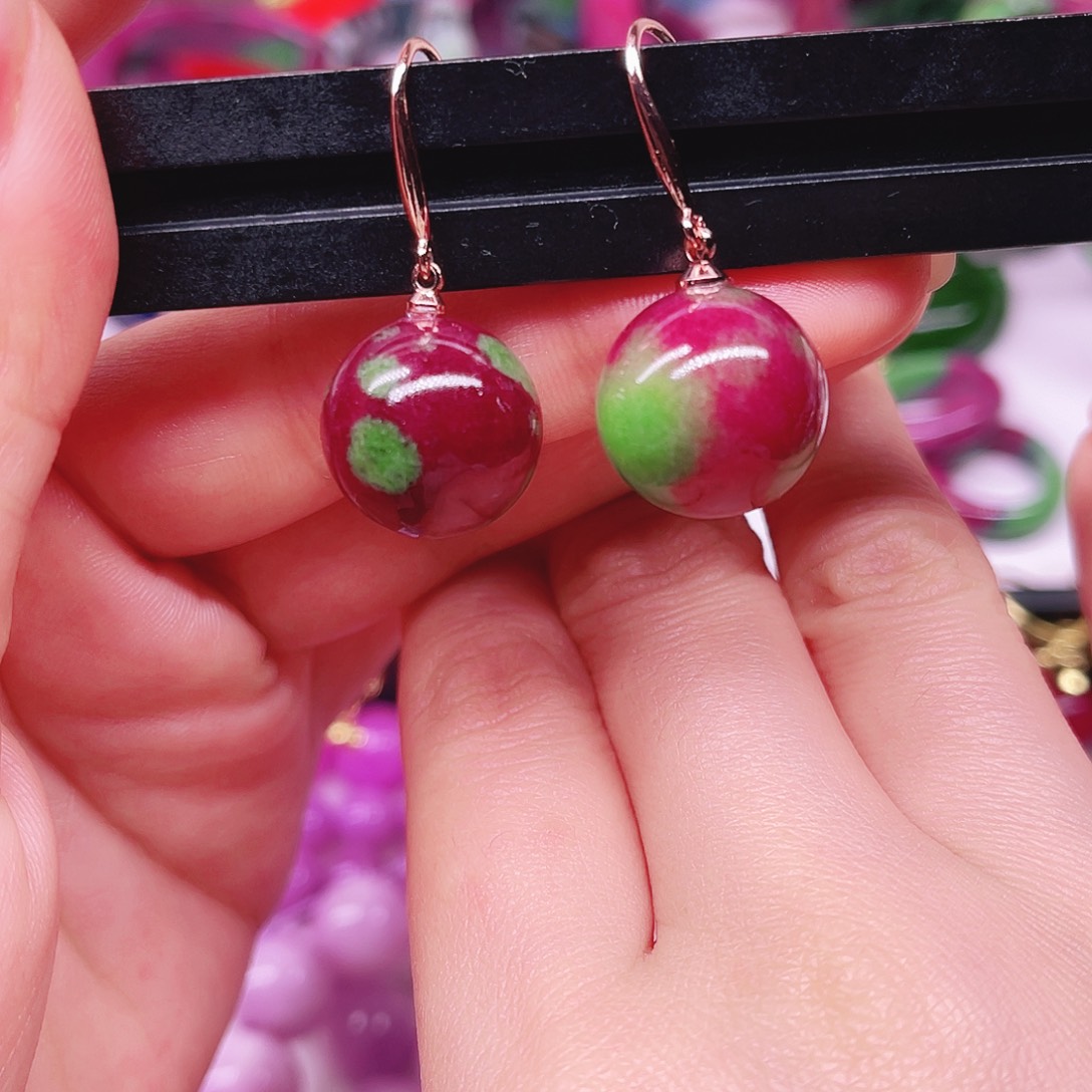 红宝石银S925镶嵌耳环