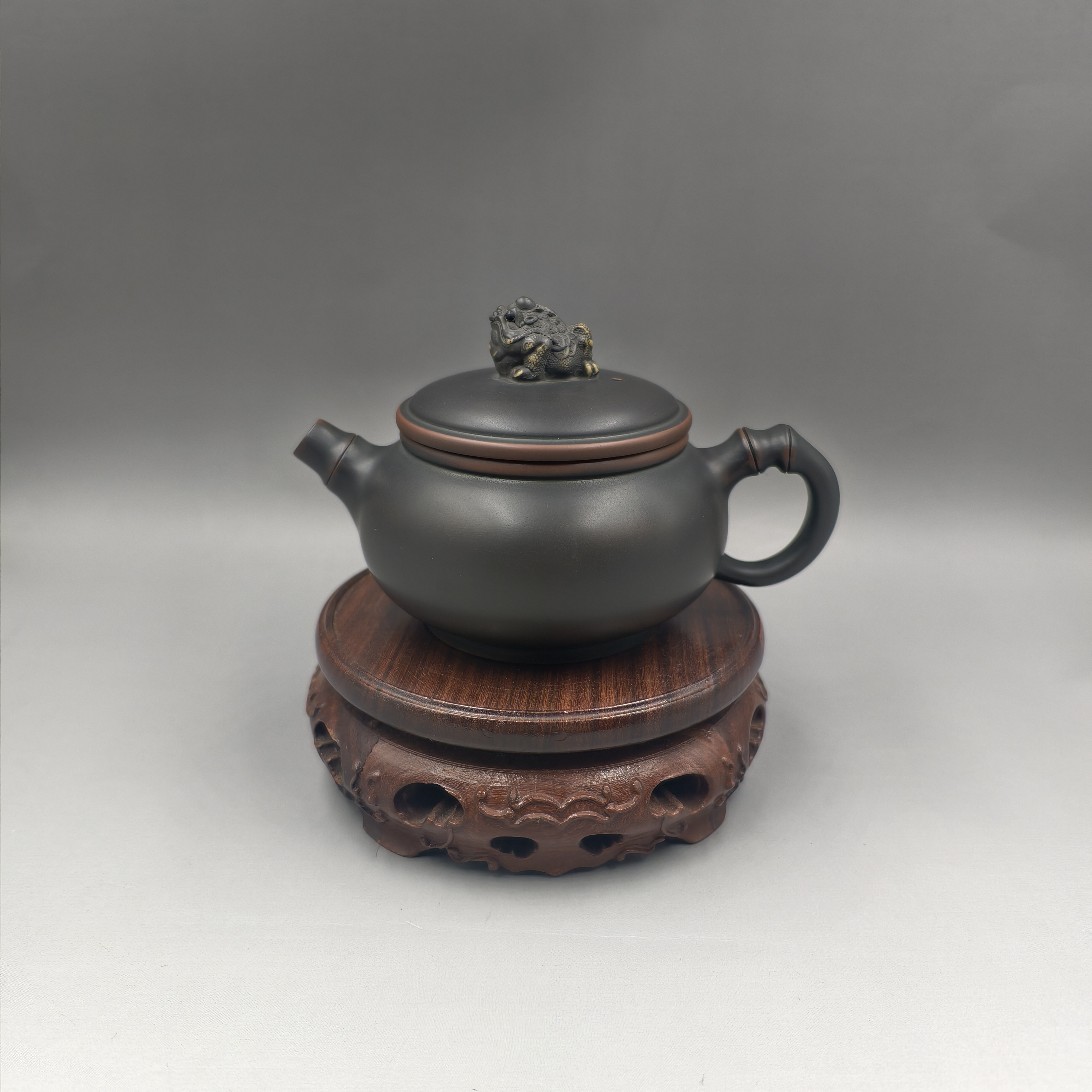 坭兴陶手工精品泡茶壶 竹节金蟾壶 古铜色 容量220cc