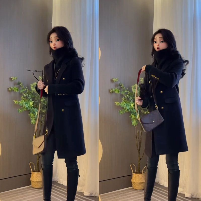 2025年秋冬季新款大衣减龄中长款女款时尚大码西装领外套潮流