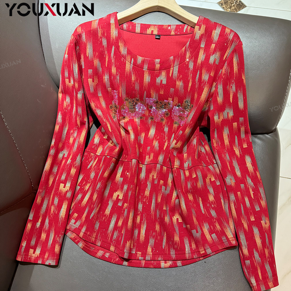 春秋新品百搭韩版打底上衣时尚休闲宽松长袖圆领女士卫衣89236