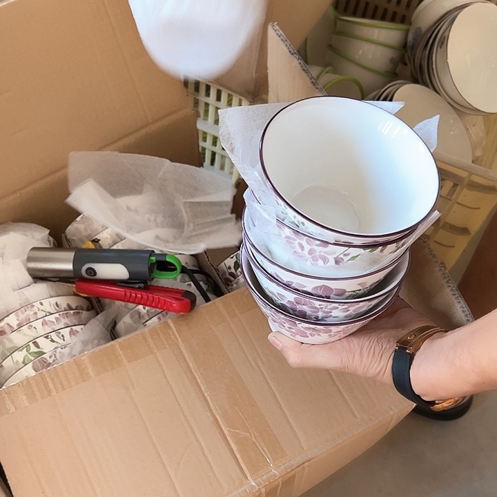 紫色大花5英寸斗笠碗6只