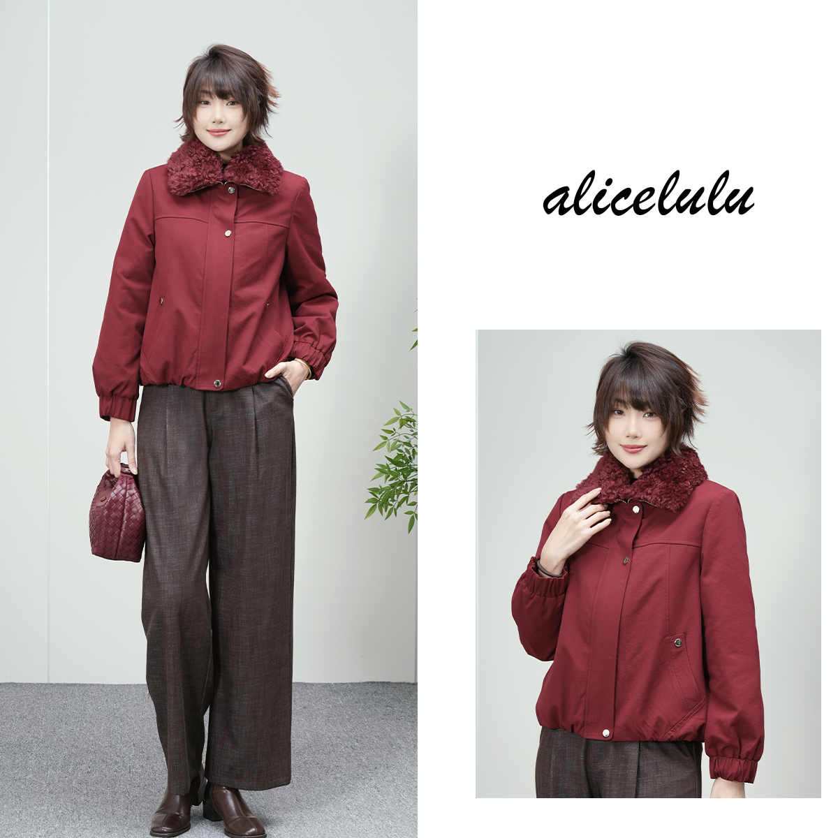 alicelulu‘安可拉红’加绒加厚工装派克服短外套S2146045W