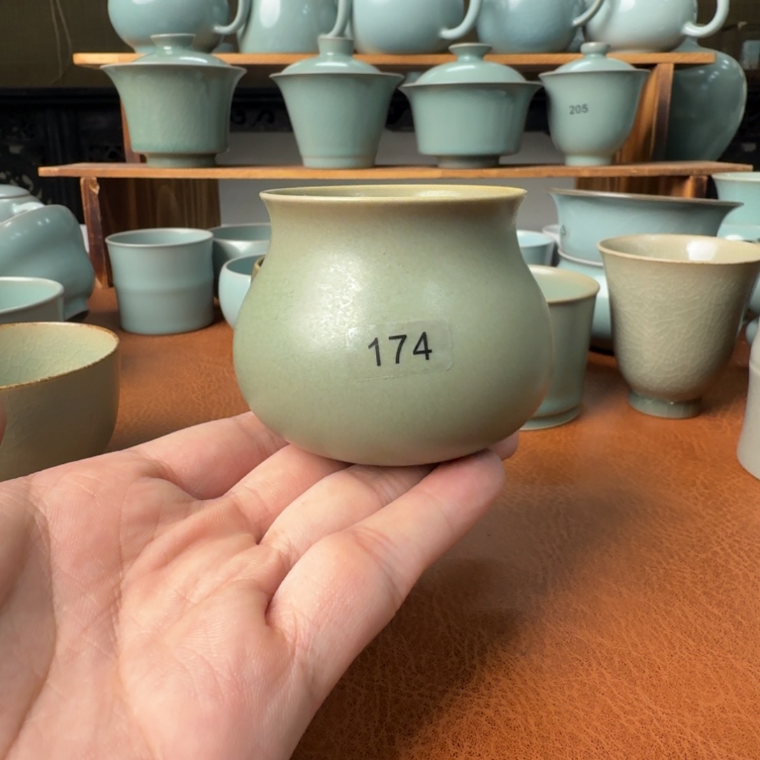 摆件陶柴烧微瑕仿古青绿风袋子140cc