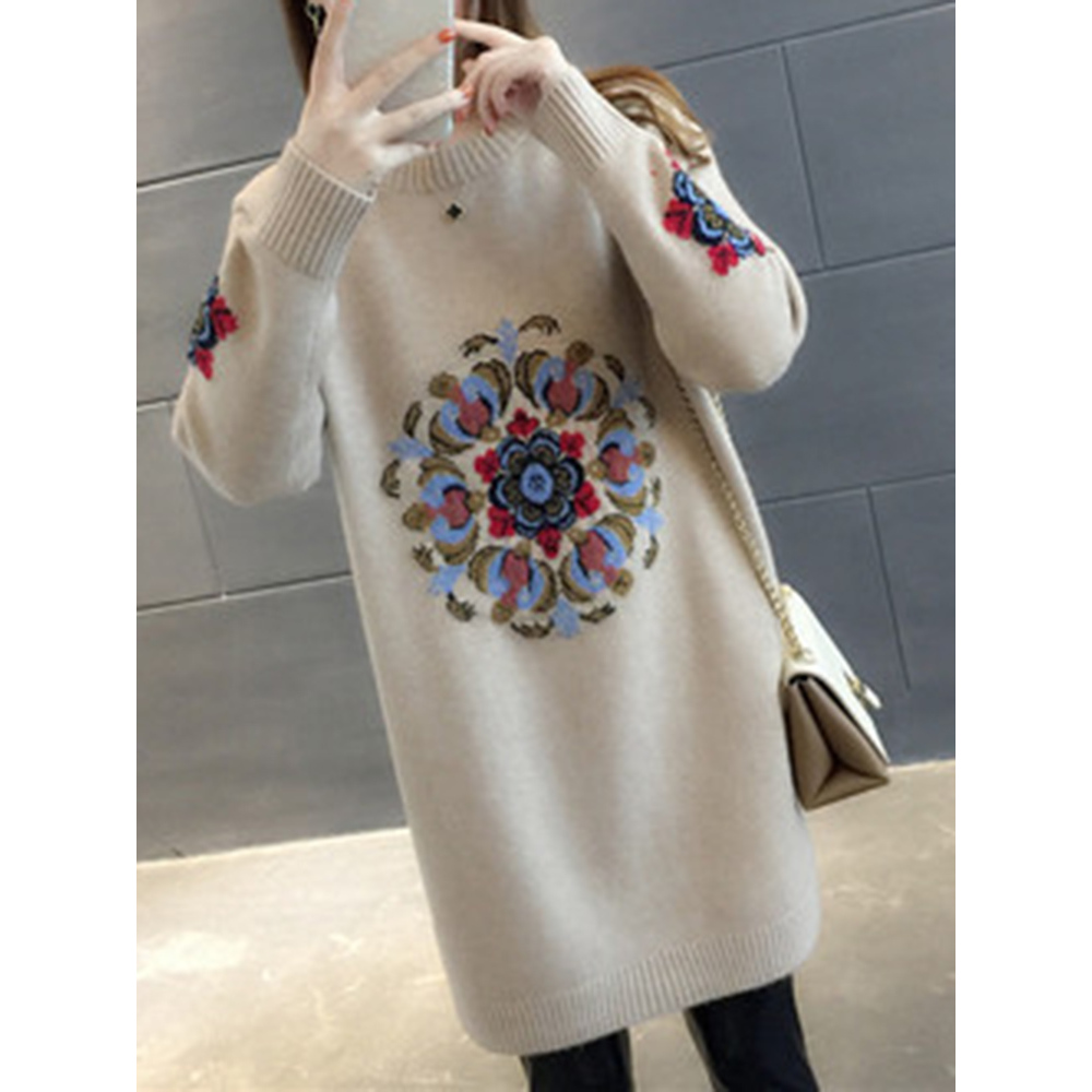 中长款圆领宽松加绒加厚套头打底衫毛衣JYSDYF231102 41-F34