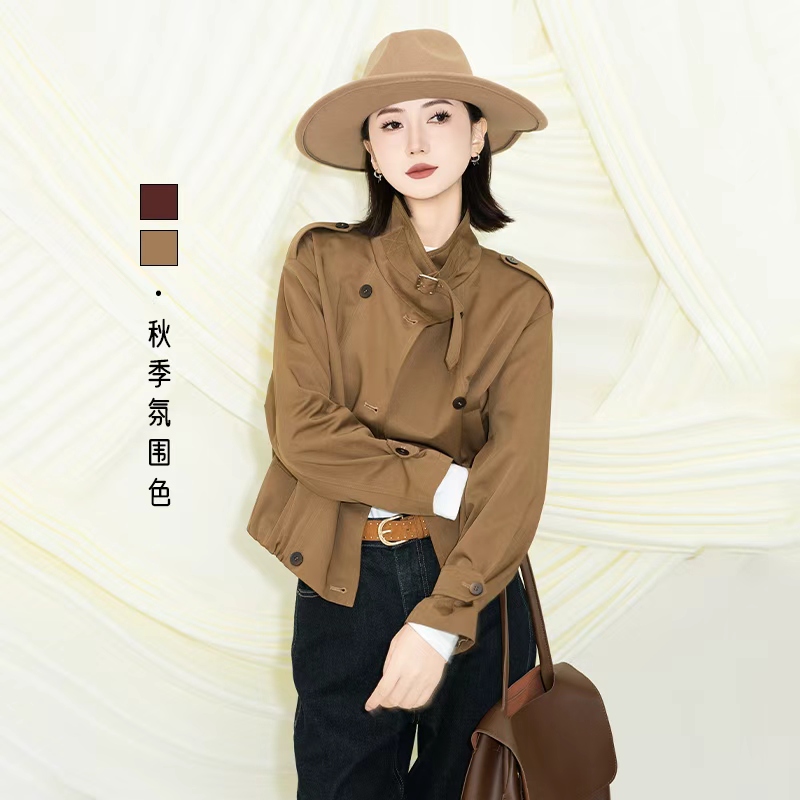MASIENDI/玛丝恩迪秋季防风复古翻领短款宽容风衣外套430609