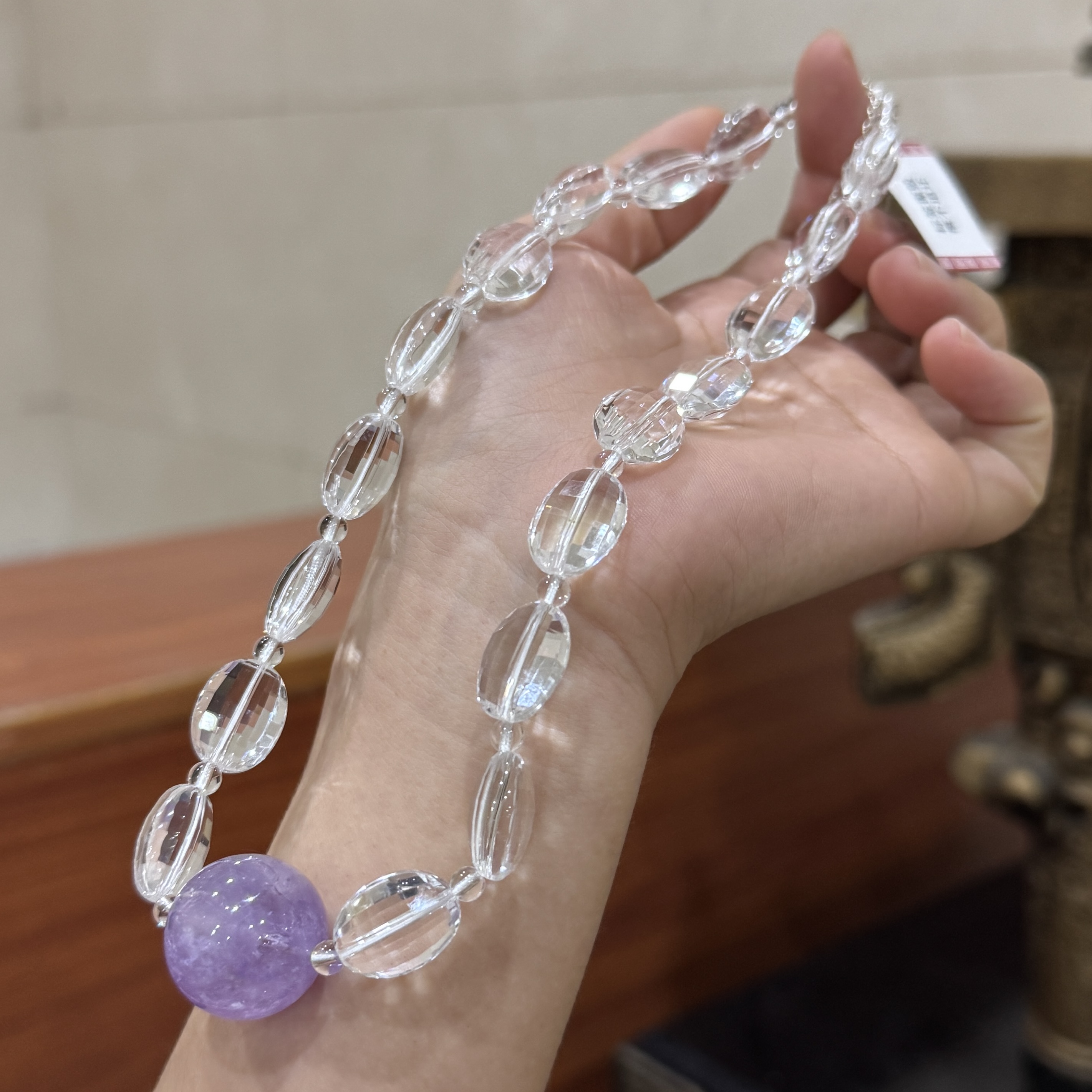 秋水·天然20mm+薰衣草紫晶白水晶刻面925银项链