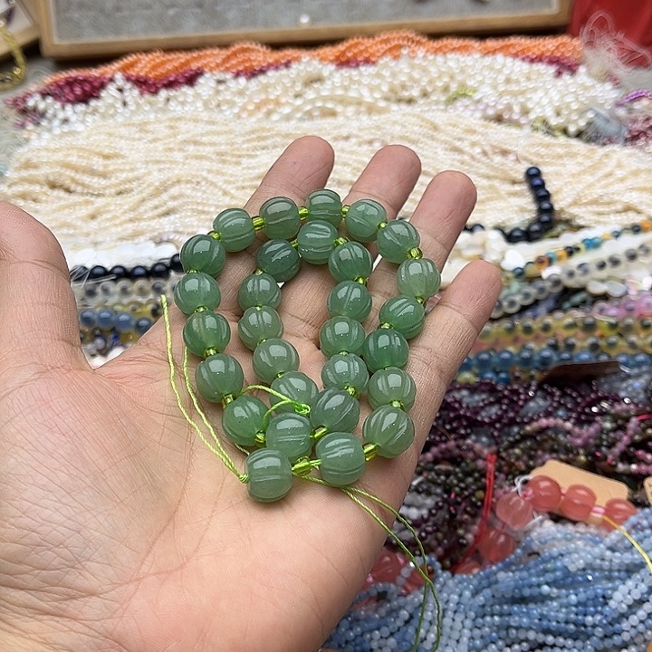 玛瑙/玉髓珠宝半成品未镶嵌一条12mm左右东陵玉南瓜珠