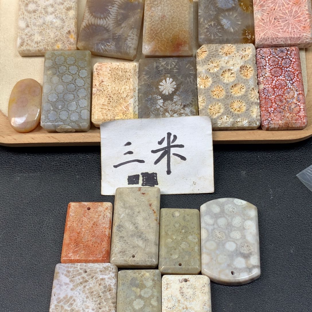 浅***。硅化珊瑚（珊瑚玉）未镶嵌颈饰