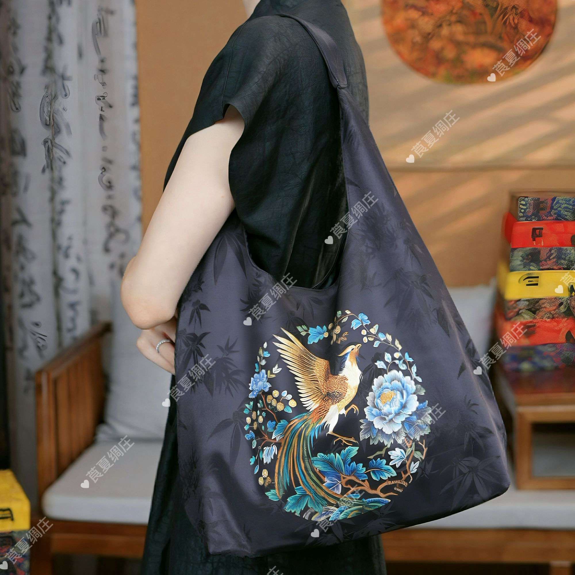 【凤穿牡丹】香云花萝包女大包设计手工包38*24单肩