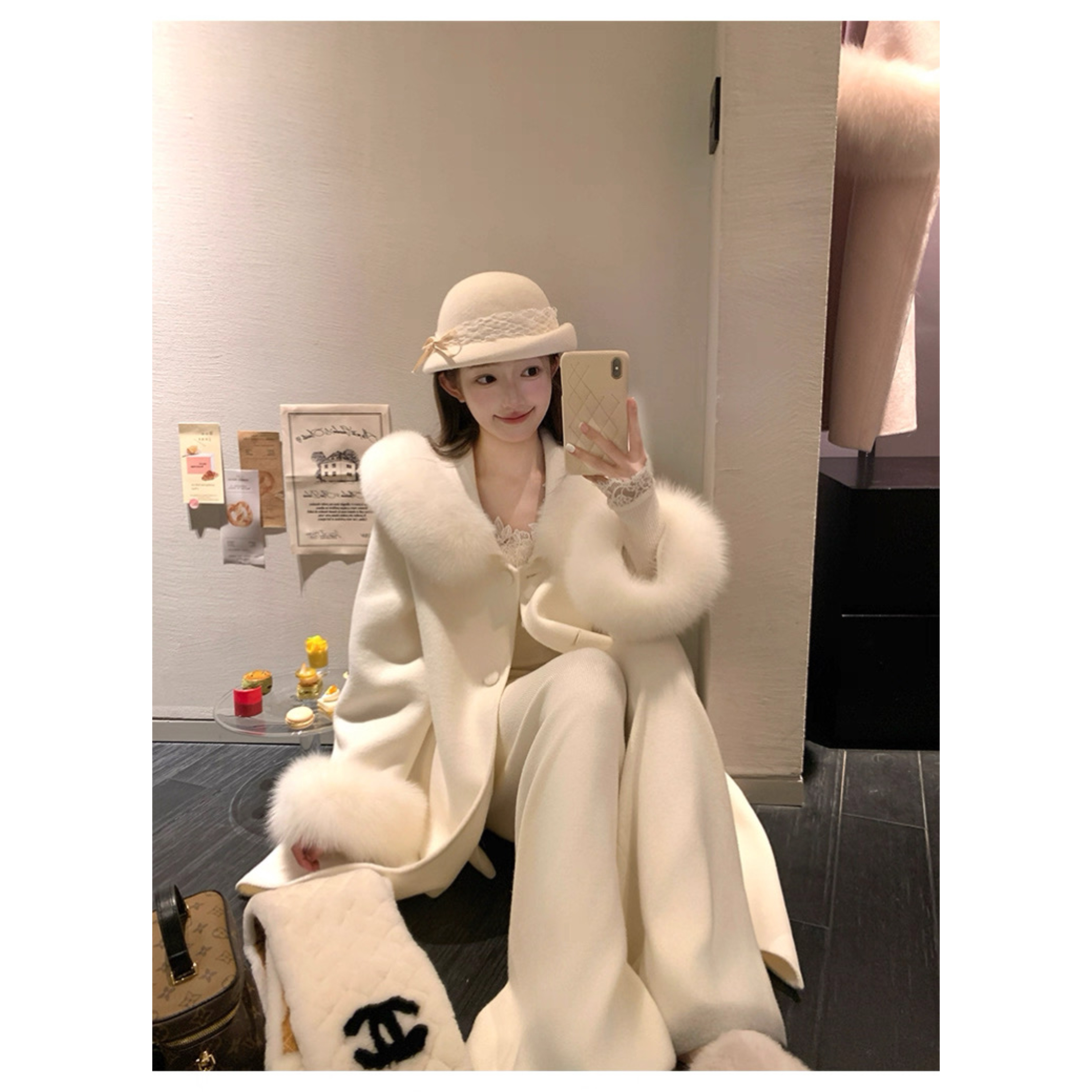 【朝朝暮暮】2025新款双面羊毛大衣显瘦高级宽松版狐狸毛