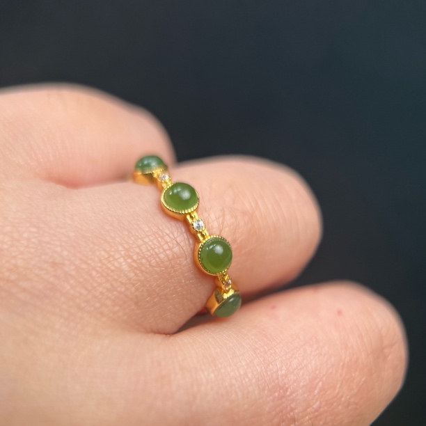 和田玉碧玉蛋面镶嵌s925戒指