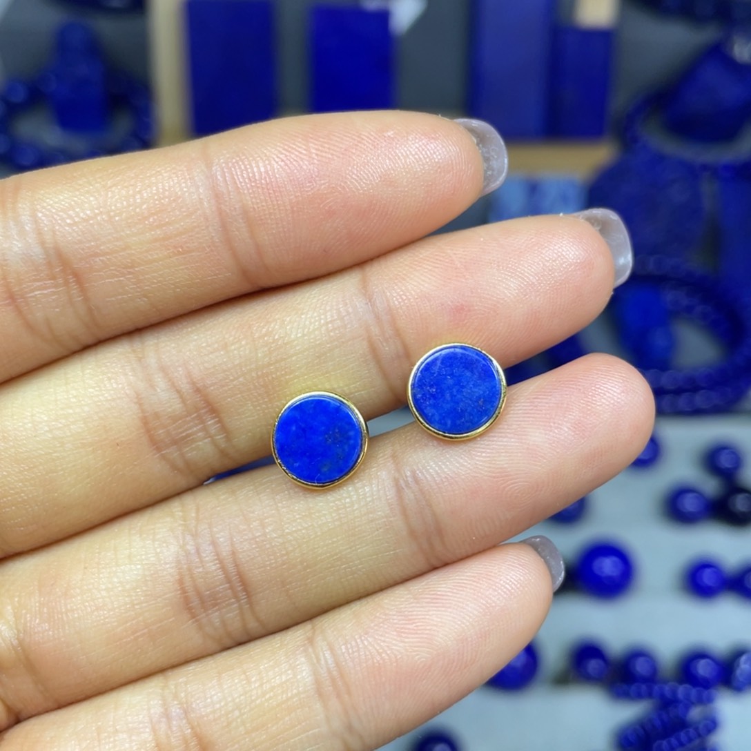 青金石耳饰银S925镶嵌