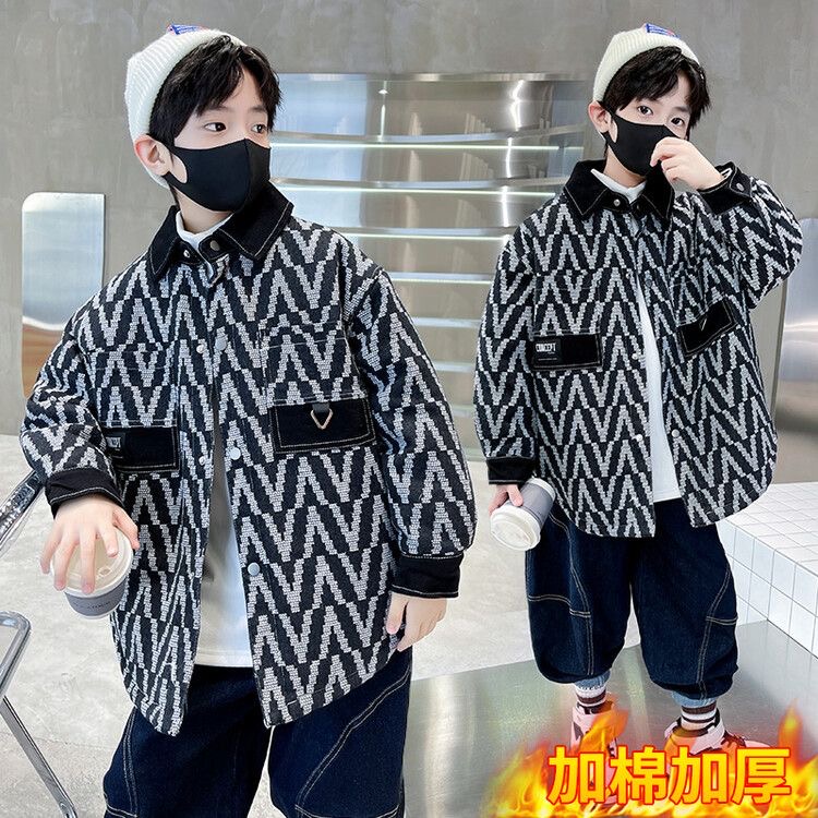 F01327男童秋冬季夹棉加厚外套2025年新款儿童中大童洋气韩版童装