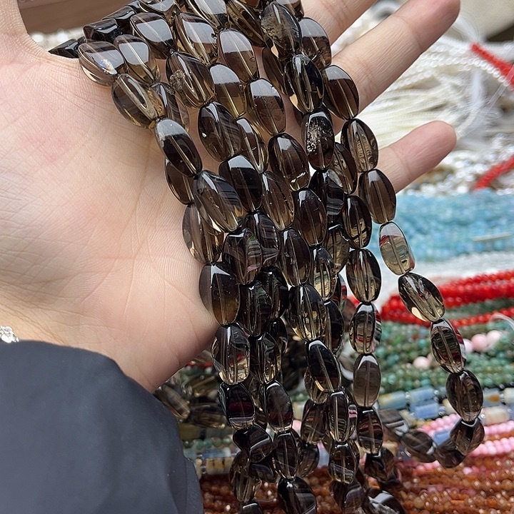 玛瑙/玉髓未镶嵌珠宝半成品一条8/14mm左右茶晶扭扭珠