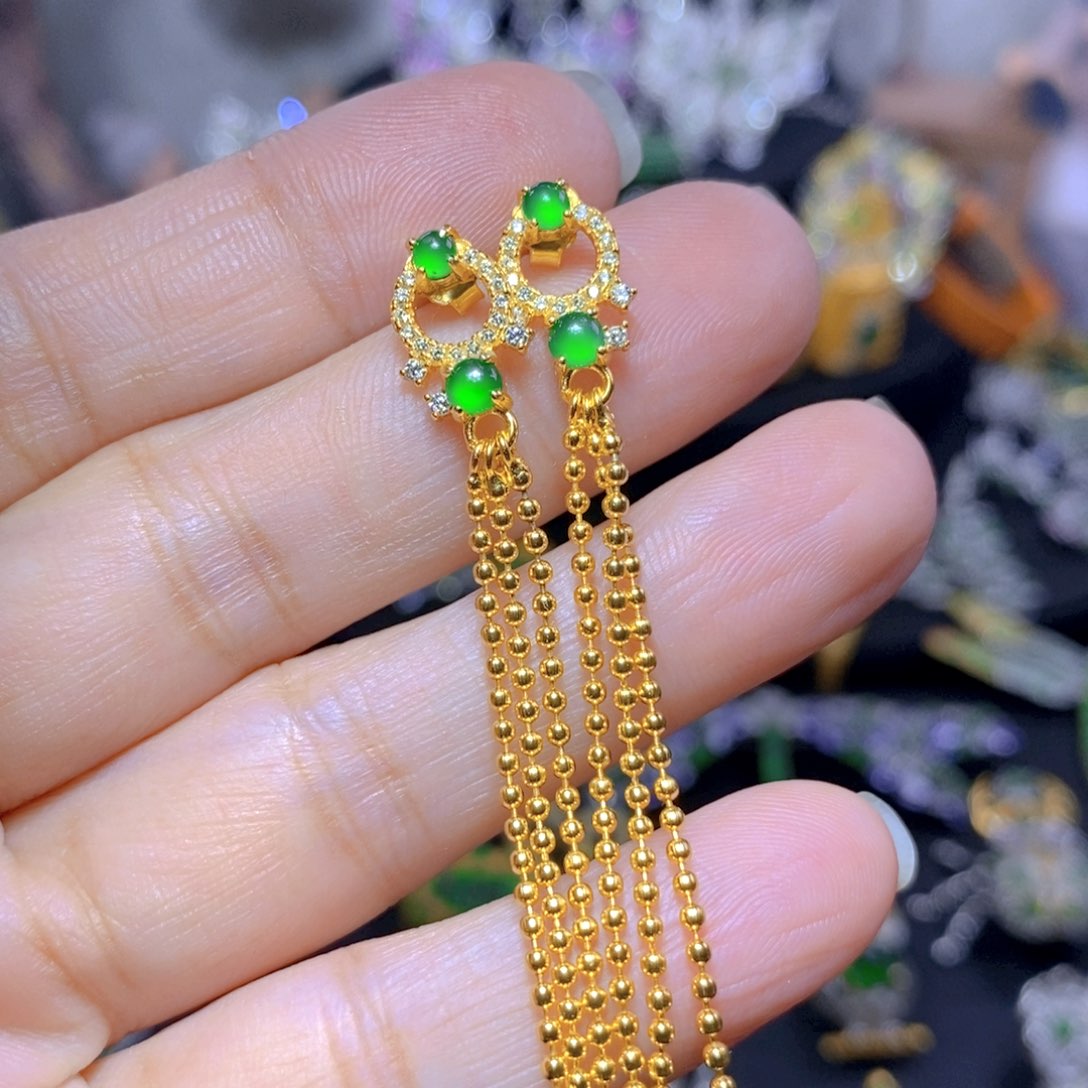 翡翠银S925镶嵌耳饰天然翡翠