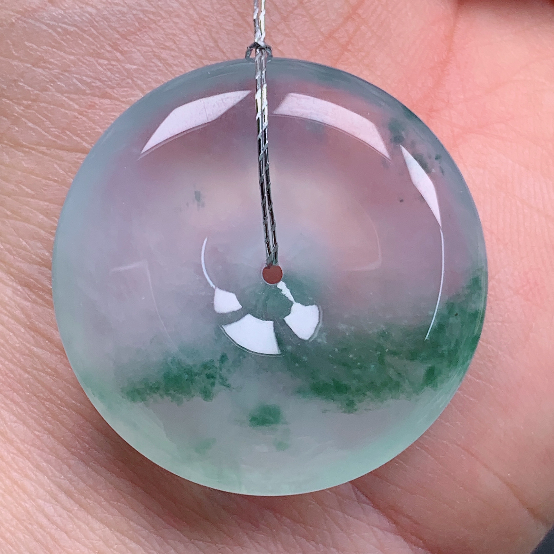 天然缅甸翡翠A货高冰飘花平安扣气质精美尺寸29.8+6.2 463