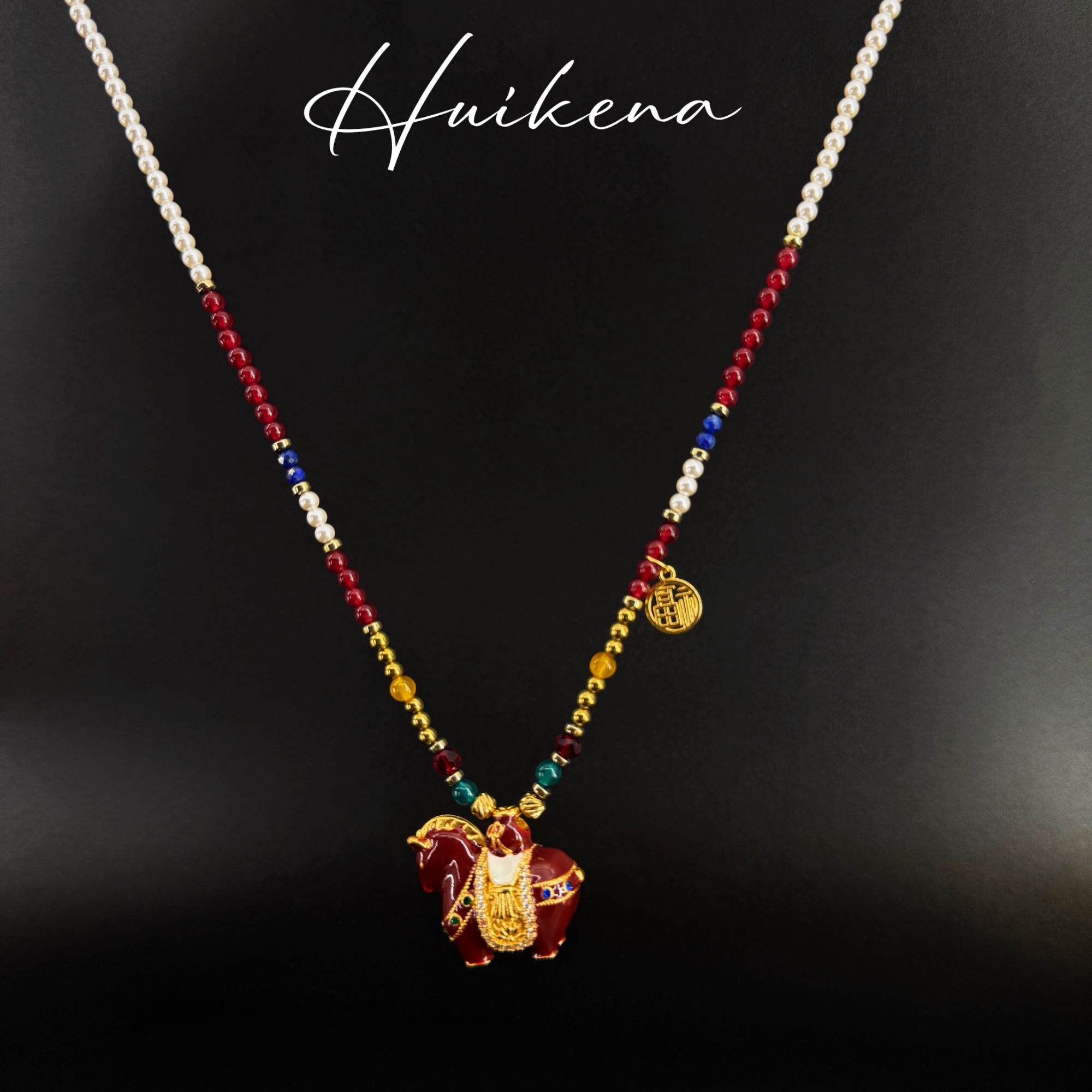 钛钢项链 HUIKENA【唐马小福】原创秋冬彩色滴油珐琅唐马小众NA147