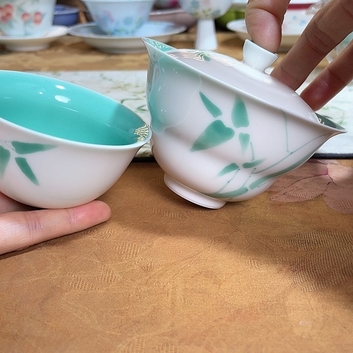 【闪购商品】翠竹折腰盖碗➕杯哈哈哈