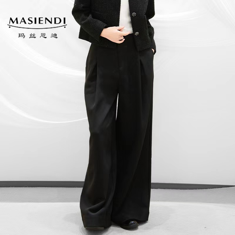 MASIENDI/玛丝恩迪高腰垂感时尚直筒西装阔腿裤130109
