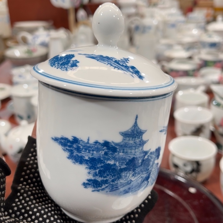 陶瓷醴陵群力釉下青花杯350毫升