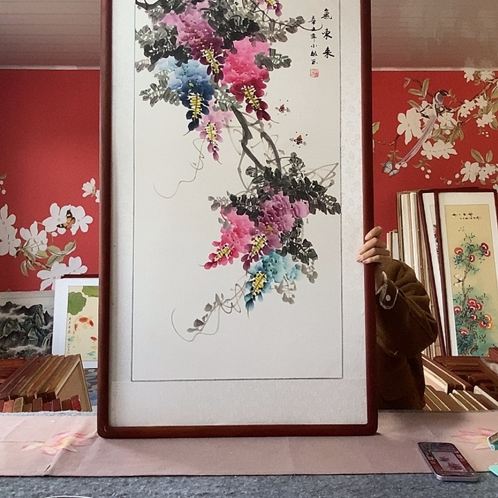 国画手写手绘带框包邮国画作品62✖️122