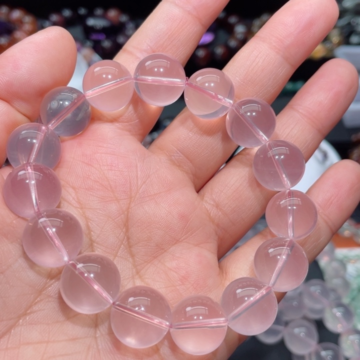 水晶手链未镶嵌粉晶手链，晶体通透