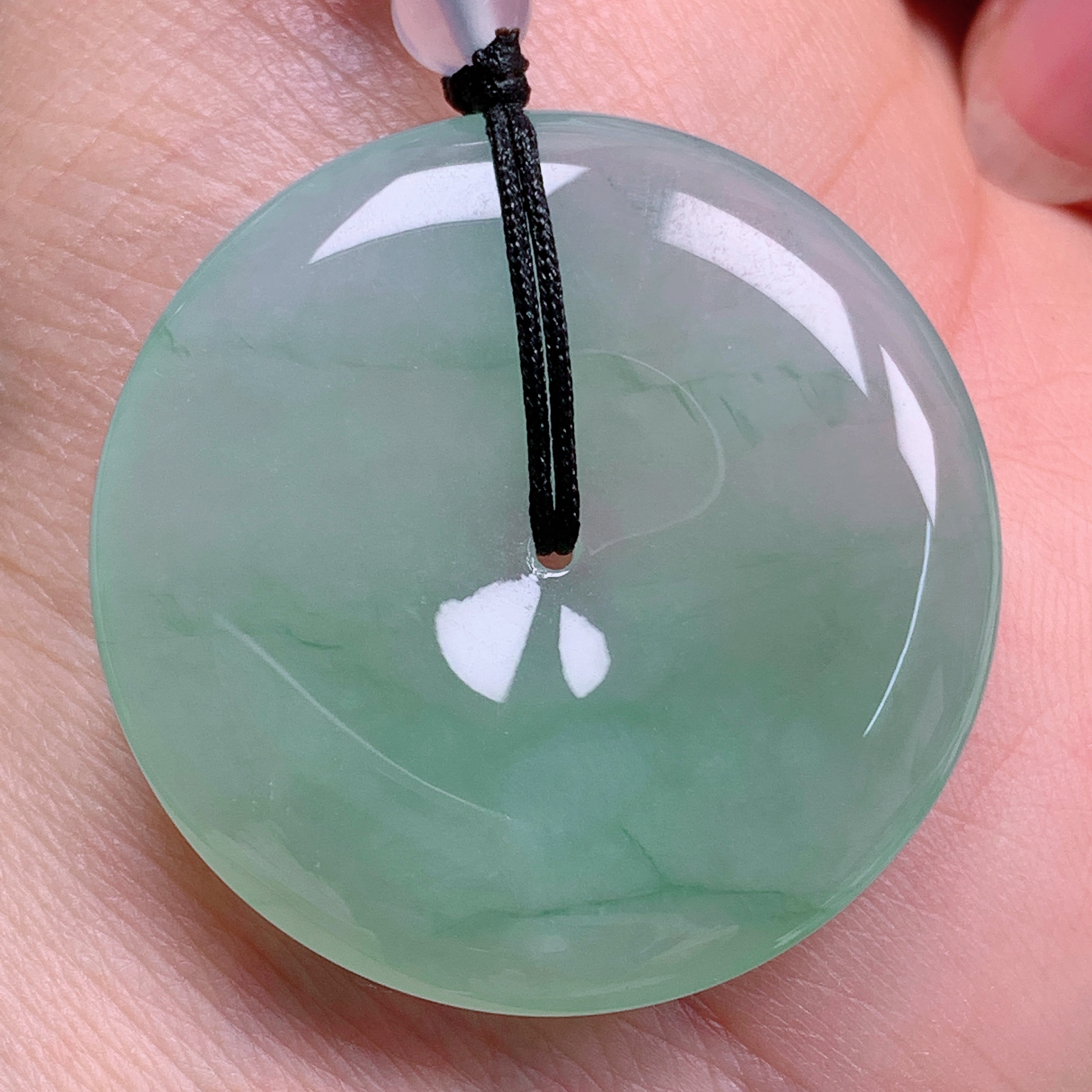 天然缅甸翡翠A货冰飘花平安扣气质精美尺寸33.8+6  329