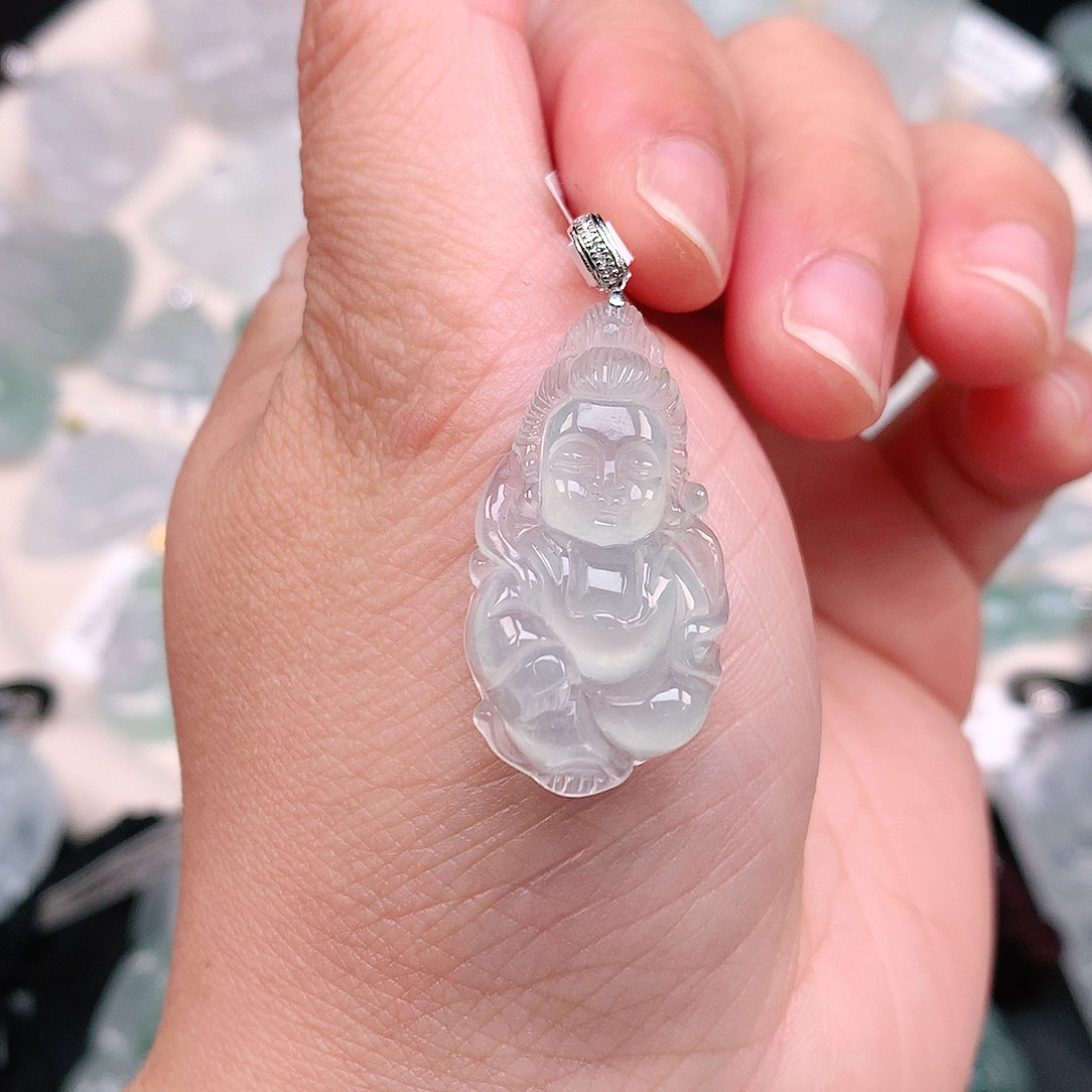 翡翠颈饰18K金镶嵌冰晴宝宝观音