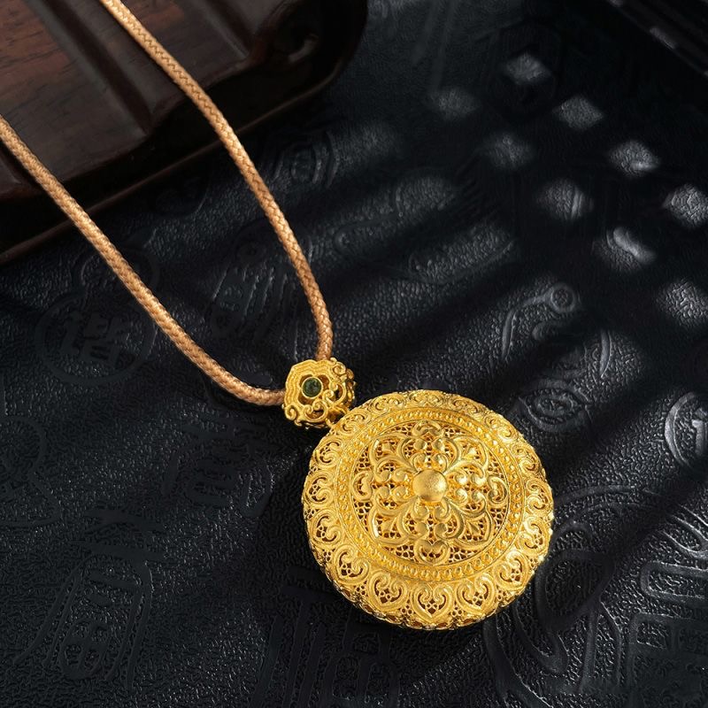 钨合金珐琅吊坠 尚复古双面金色挂坠XS-20024转运古法八宝罗盘