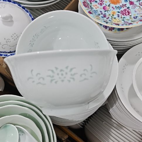 瓷玲珑青色6寸面碗4个微瑕疵