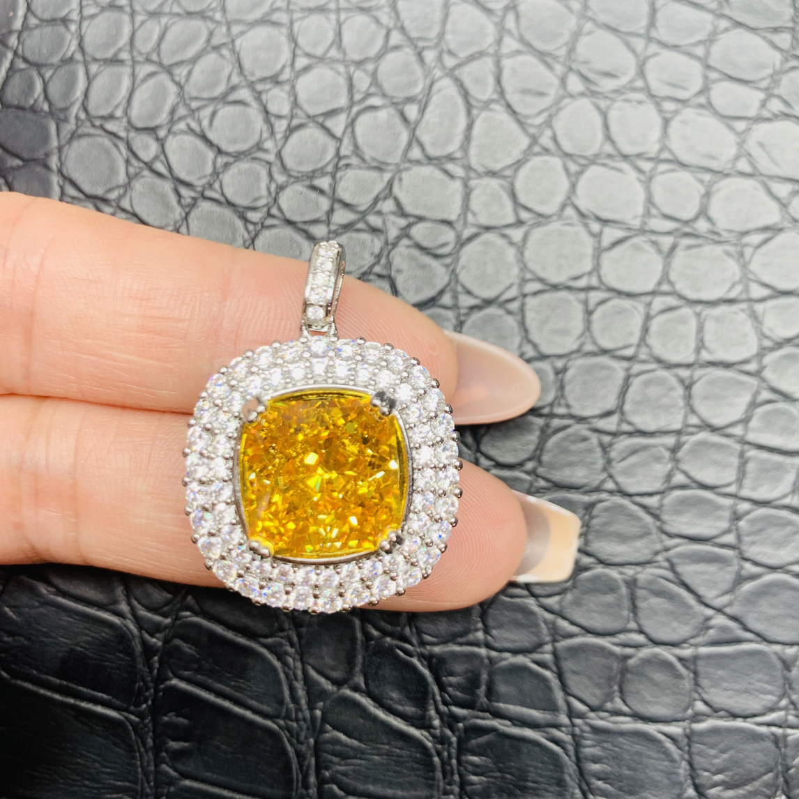 铜合金合成锆石吊坠 黄色冰花切吊坠1128