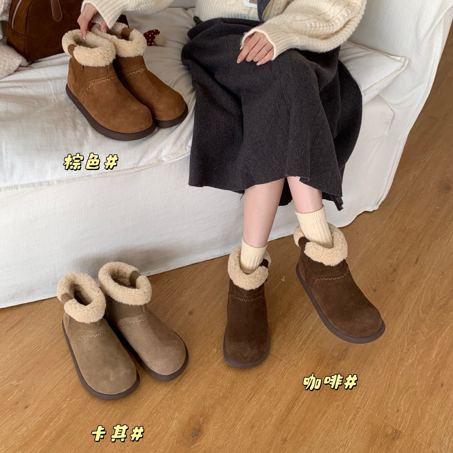 819-7 厚底勃肯棉靴女2025秋冬新款时尚保暖雪地靴毛毛靴子