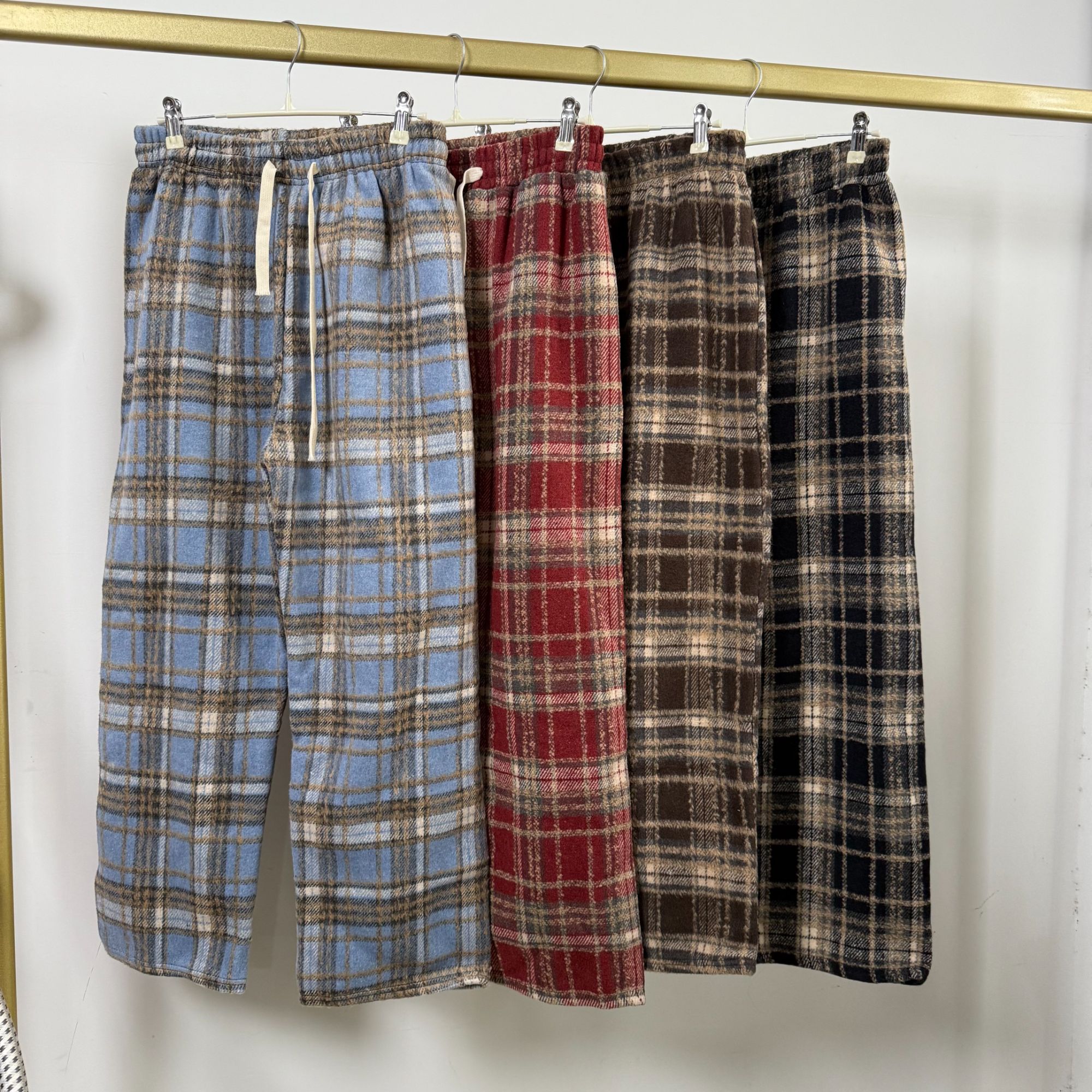 C3602 女士秋冬季复古毛呢格子窄版阔腿裤