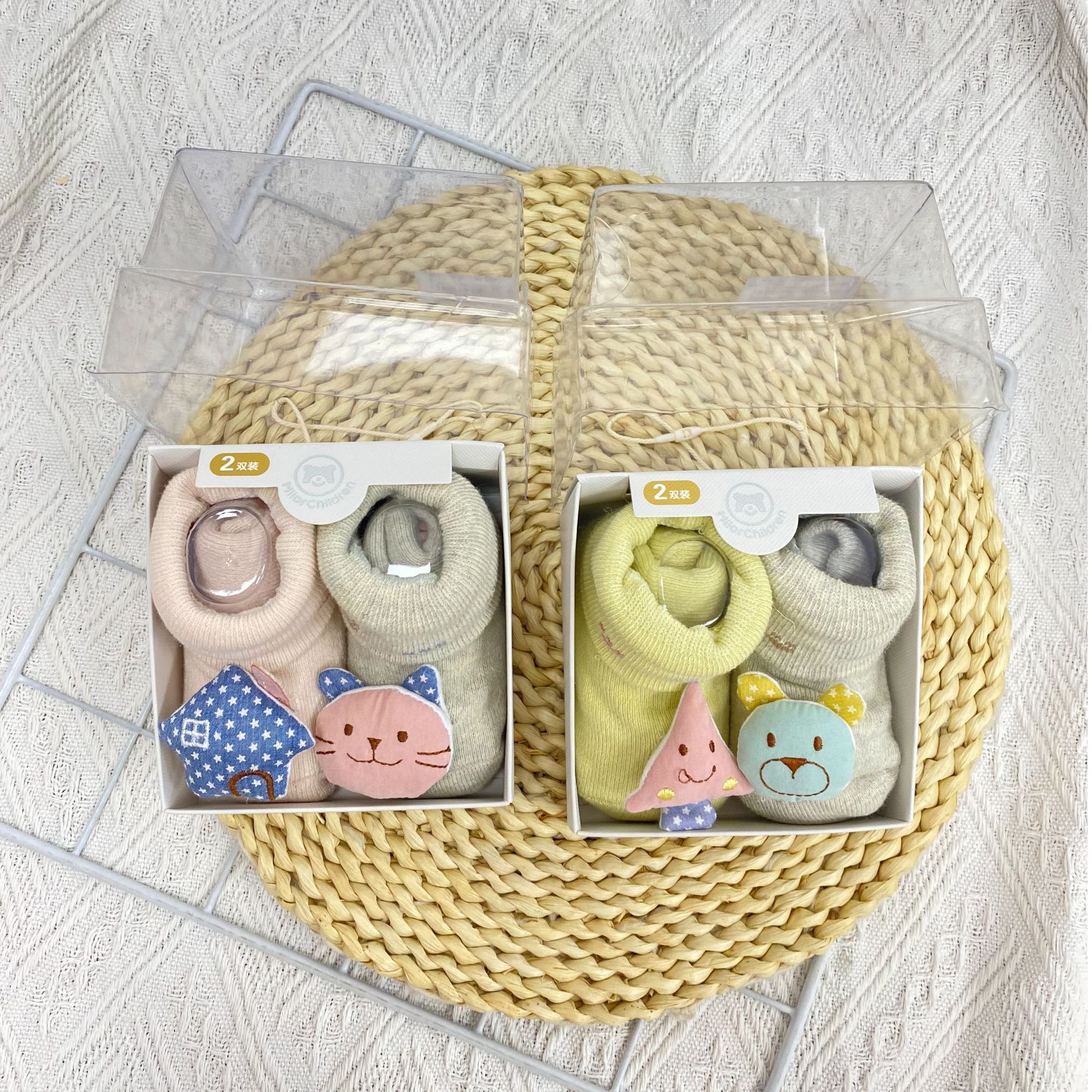 【4284】米乐熊 卡通地板袜/2双装