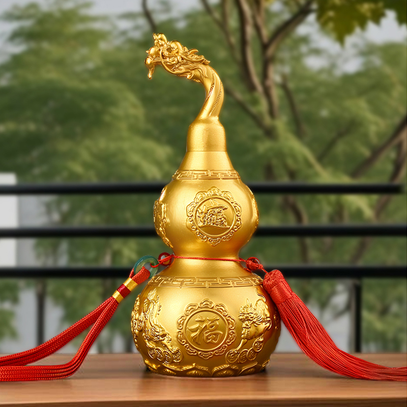 铜葫芦摆件龙头开口的铜葫芦挂件客厅玄关家居装饰品
