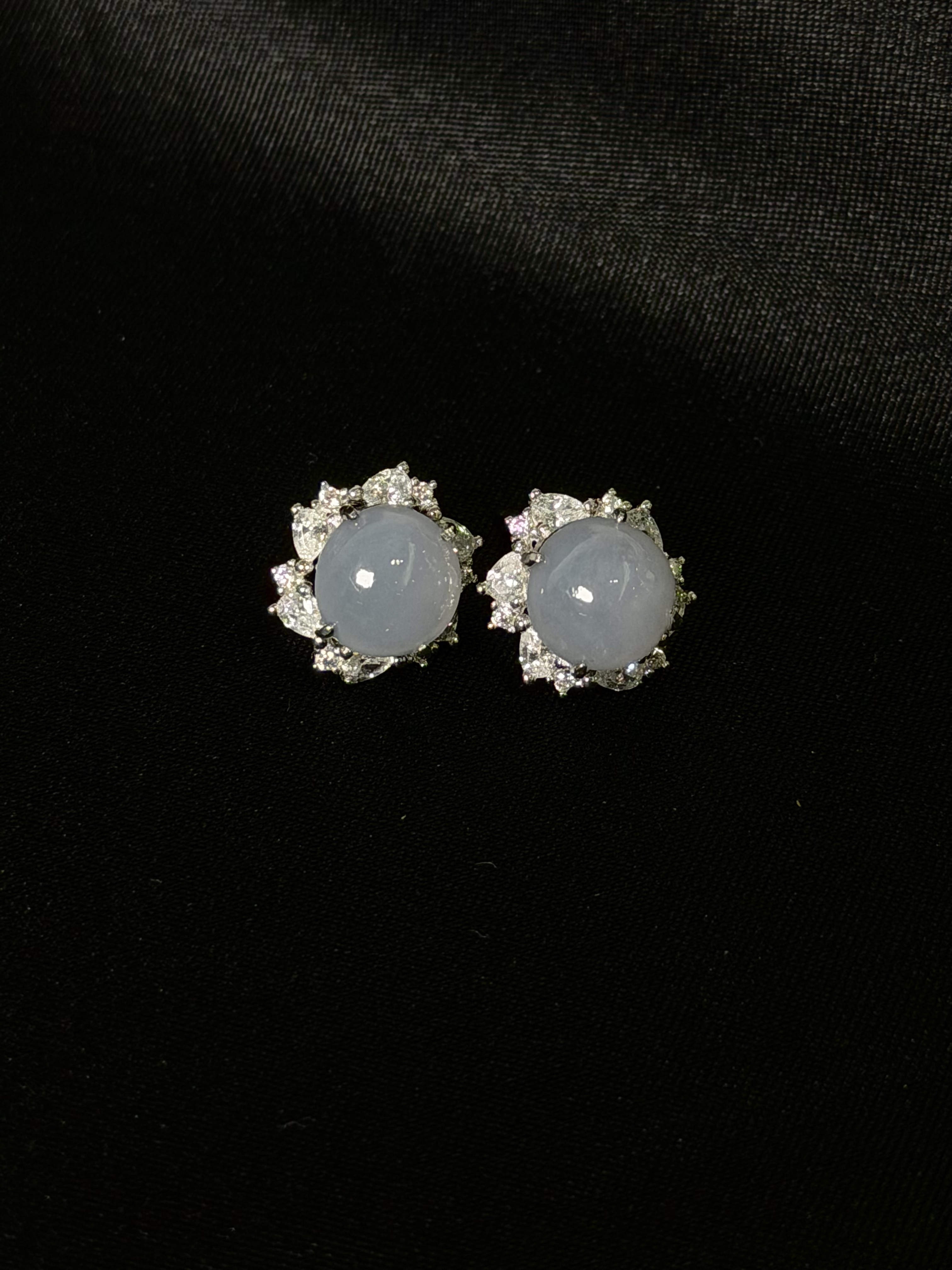 通体925银镶缅甸A货翡翠耳钉女款豪华精美