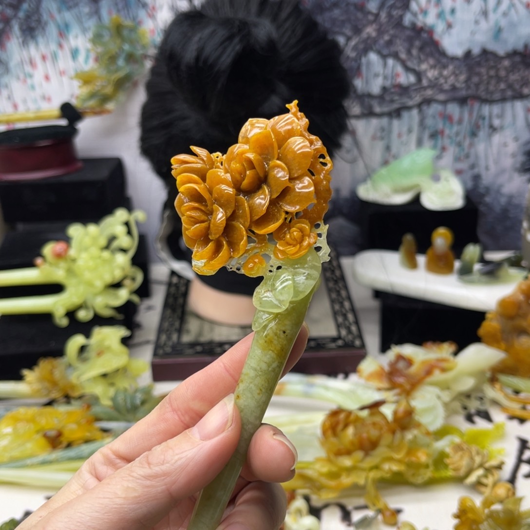【闪购商品】蛇纹石玉发饰合金宁*