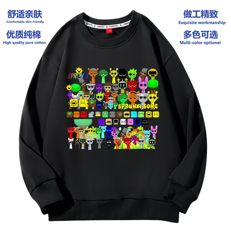 Sprunki音乐节奏盒子周边衣服儿童长袖t恤中大童纯棉男女童上衣潮