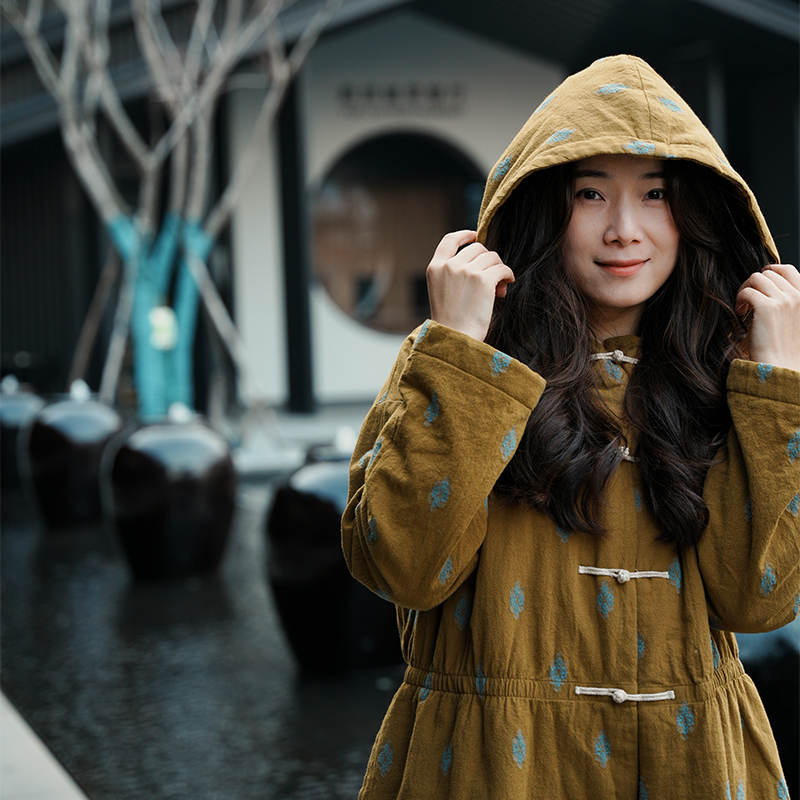 朵朵可可睡衣女穿冬季连帽纯棉中国风加绒轻薄夹棉家居服037