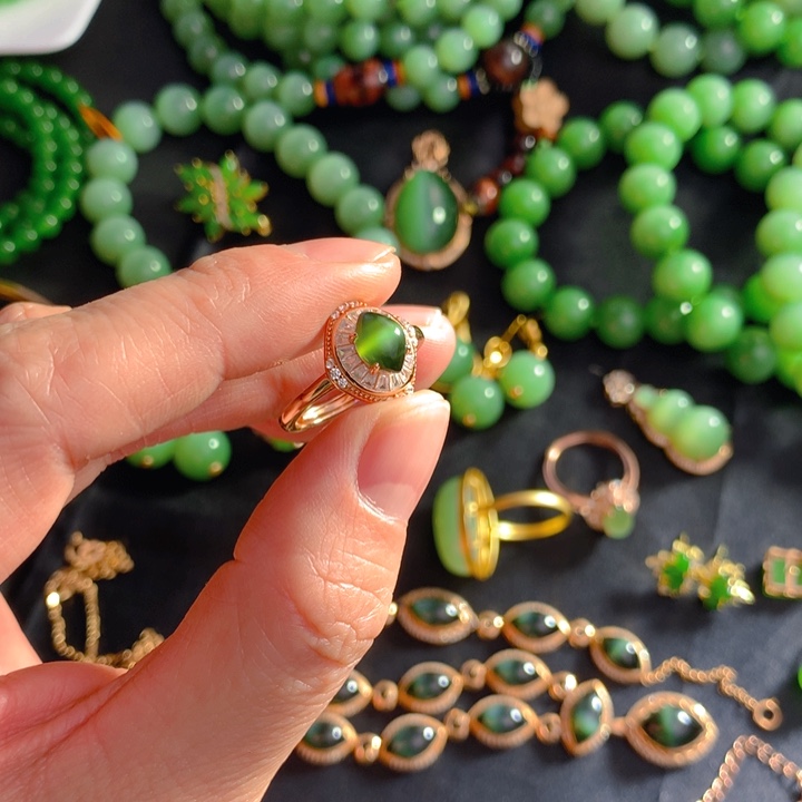 和田玉（碧玉）戒指银S925镶嵌