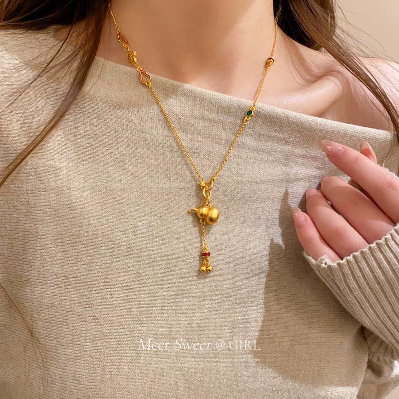 合金吊坠 金色葫芦吊坠项链高级感轻奢小众锁骨链颈链女款
