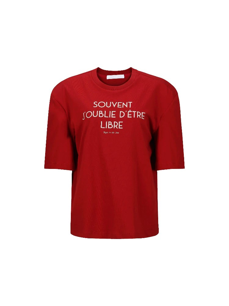 25春夏 YCH 设计师品牌 红色白字母圆领短袖T恤