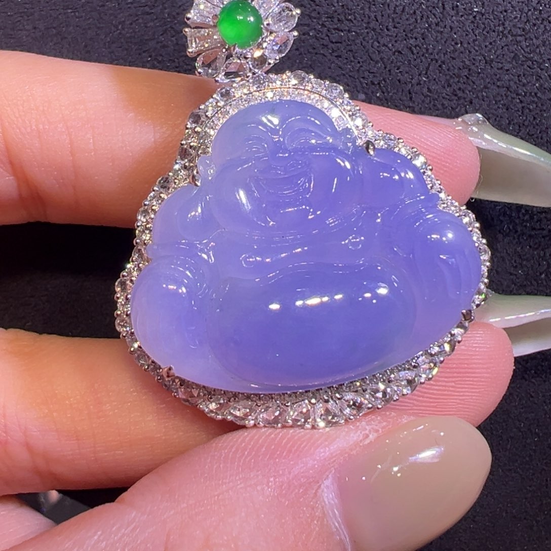 翡翠18K金镶嵌颈饰佛公